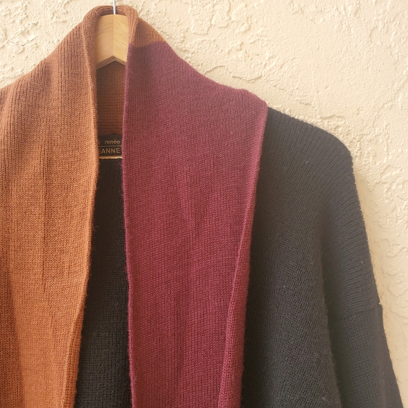 Vintage Black Wool Color Block Pull Over Style Unisex Sweater Attached Scarf L - Picture 2 of 11